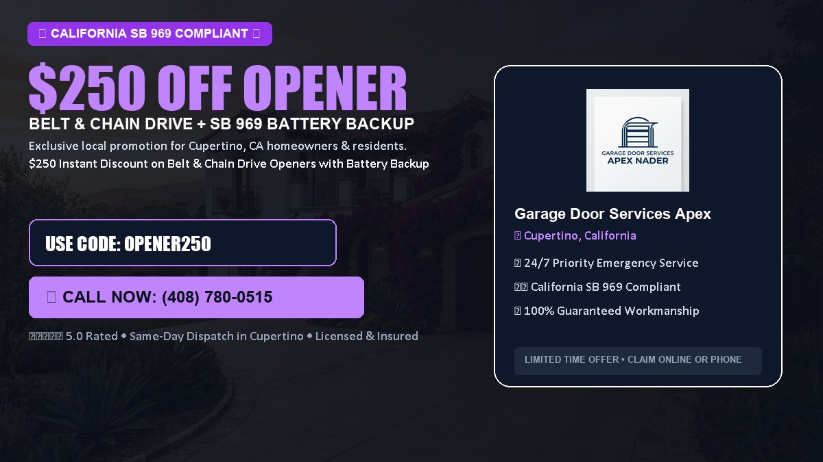 $250 OFF Smart Garage Door Opener Installation (Belt & Chain Drive with California SB 969 Battery Backup) in Cupertino, CA